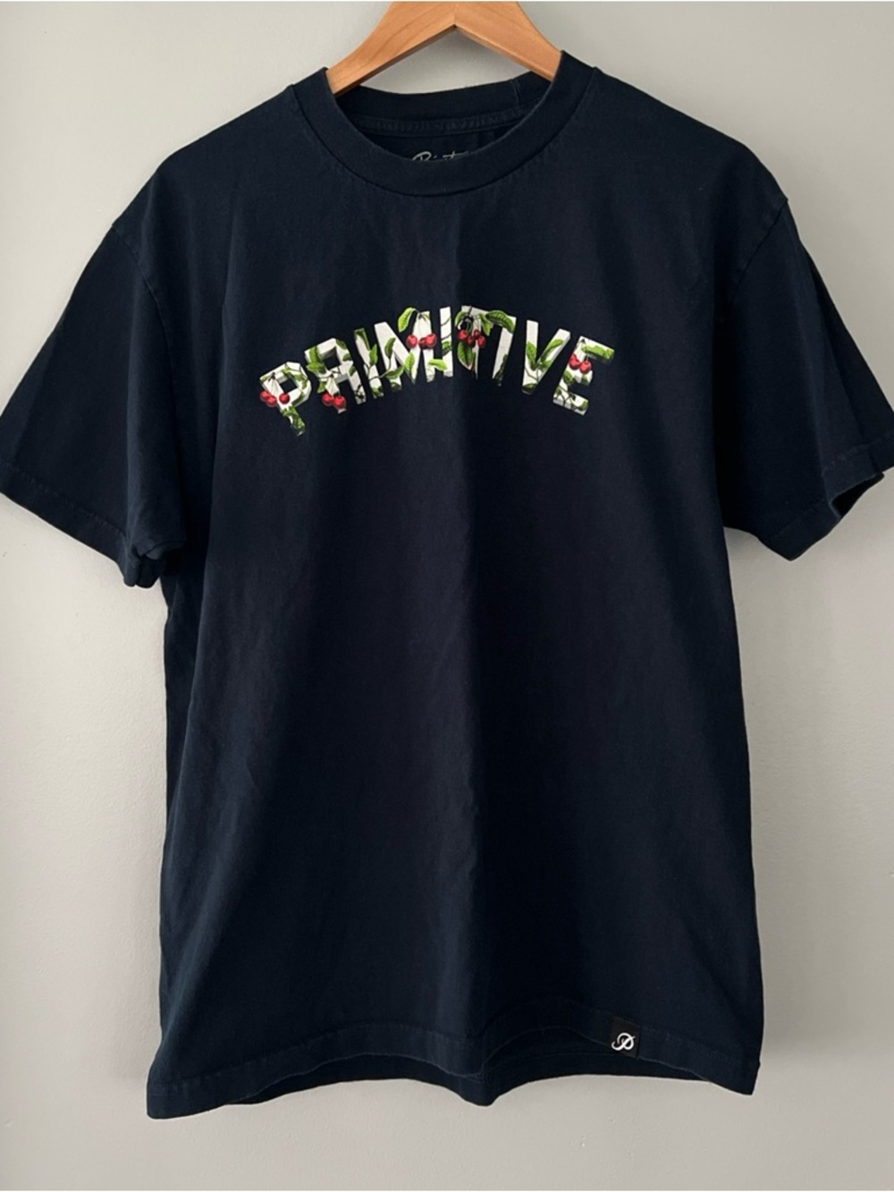 Primitive Skateboarding Cherry Logo Cotton Navy Short Sleeve T-Shirt Men's Large